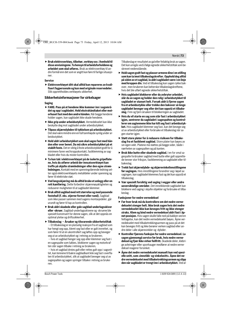 Bosch GKS 65 G Professional User Manual | Page 73 / 235