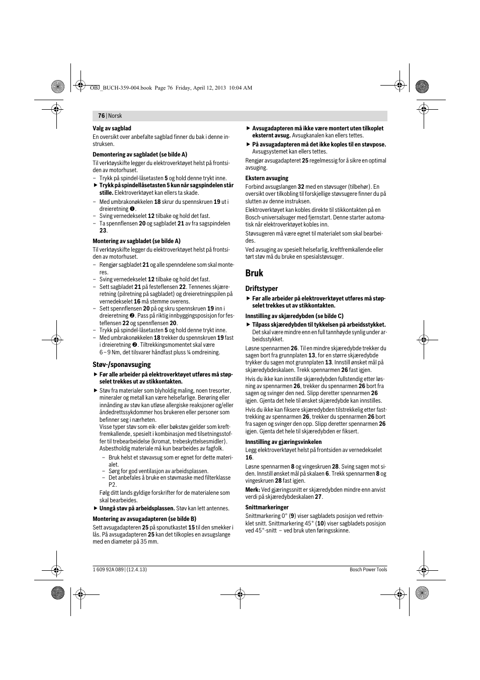 Bruk | Bosch GKS 65 G Professional User Manual | Page 76 / 235