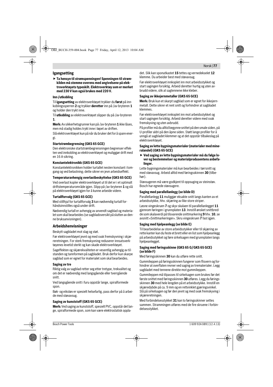 Bosch GKS 65 G Professional User Manual | Page 77 / 235