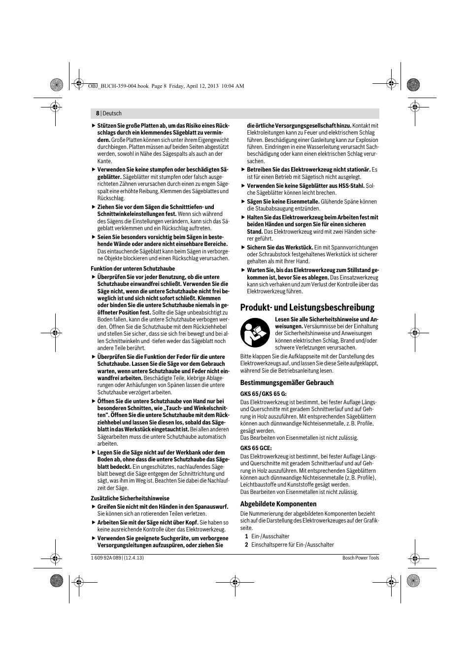 Produkt- und leistungsbeschreibung | Bosch GKS 65 G Professional User Manual | Page 8 / 235