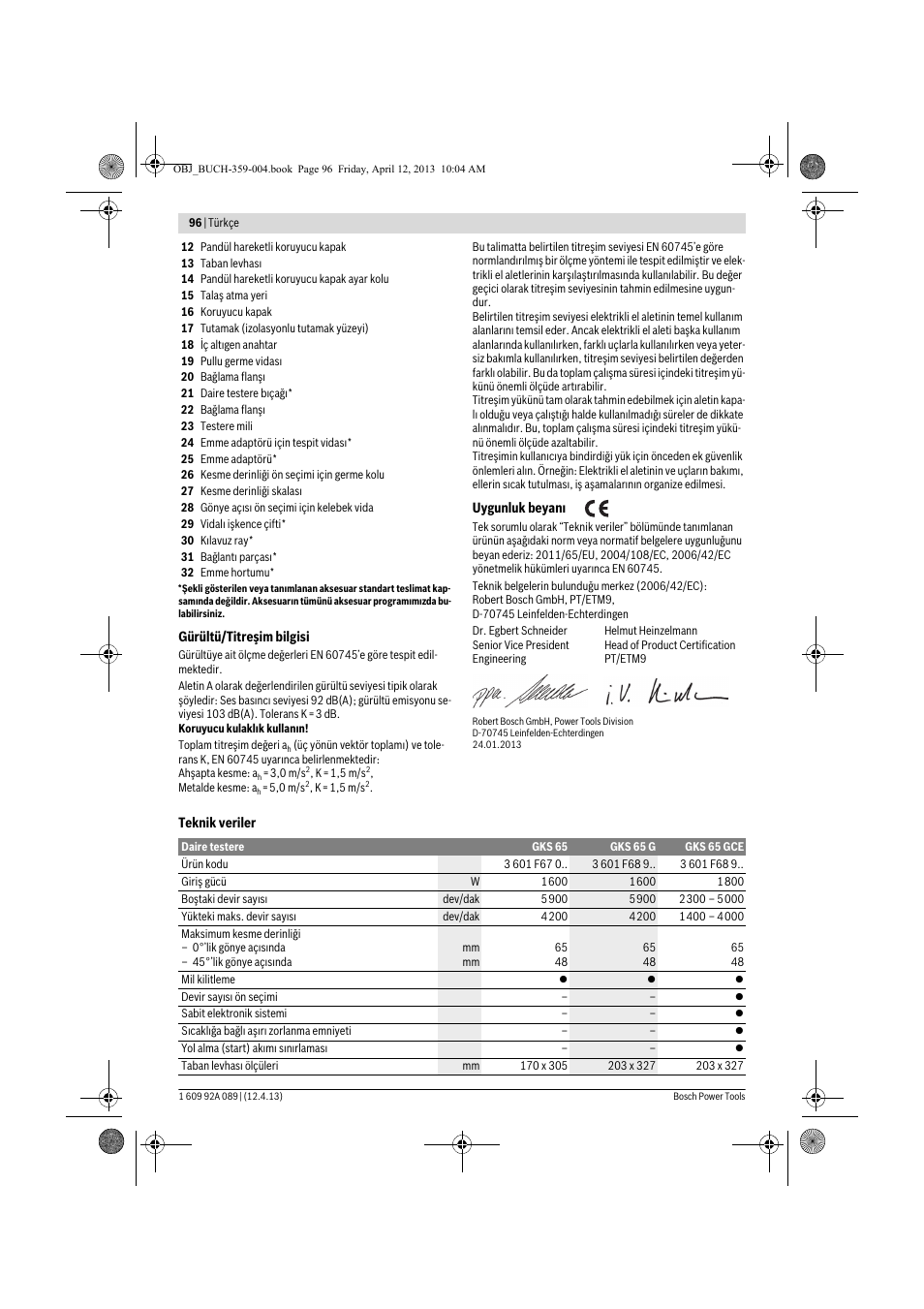 Bosch GKS 65 G Professional User Manual | Page 96 / 235