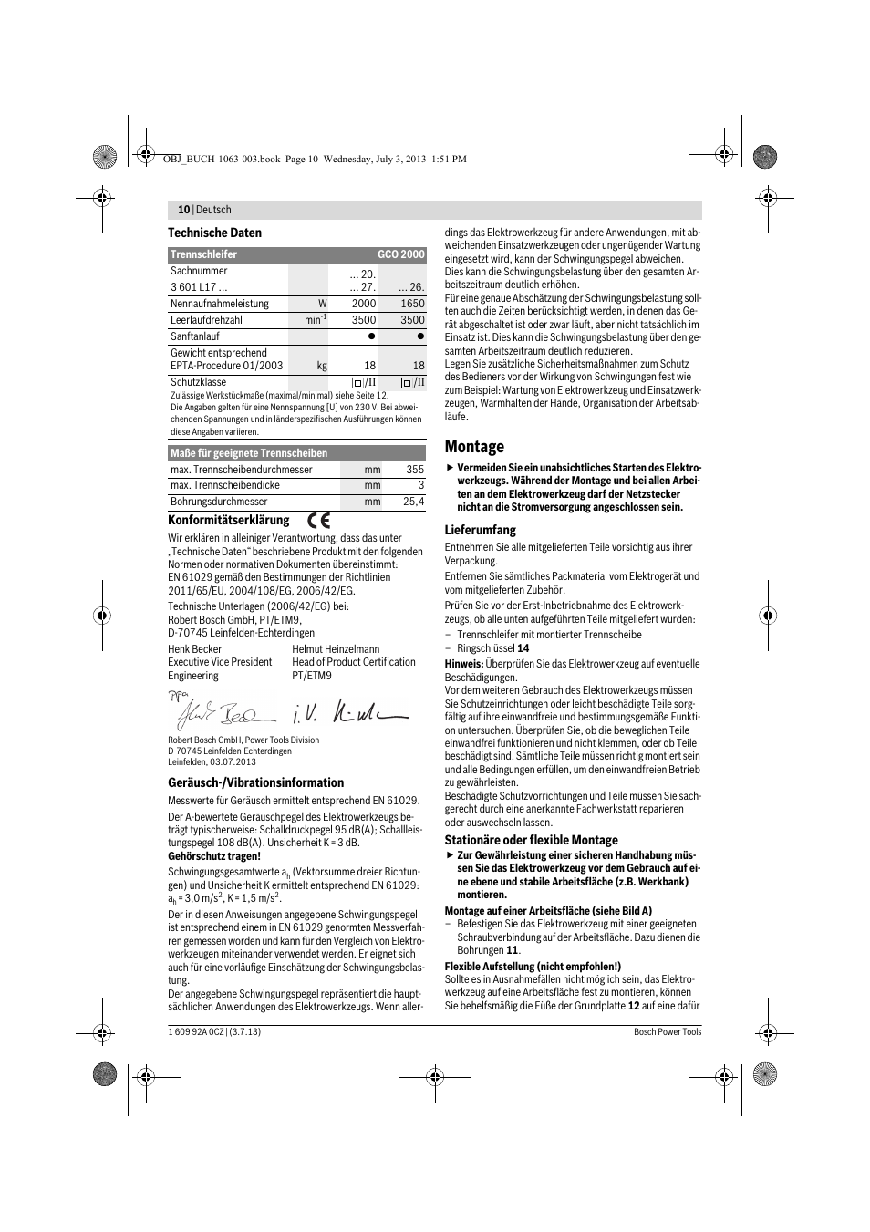 Montage | Bosch GCO 2000 Professional User Manual | Page 10 / 223