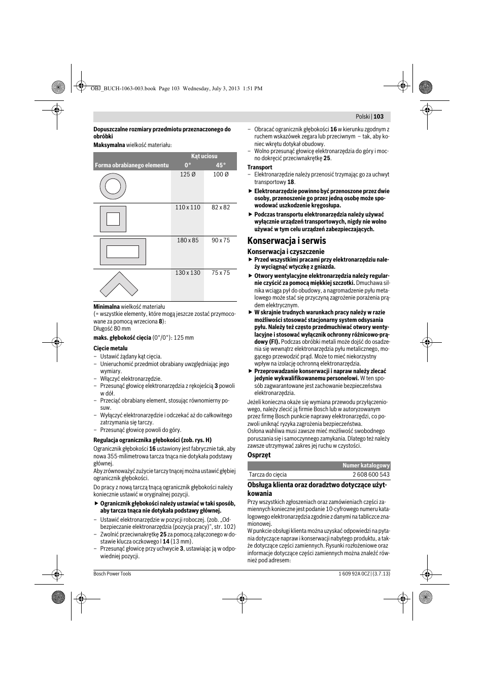 Konserwacja i serwis | Bosch GCO 2000 Professional User Manual | Page 103 / 223