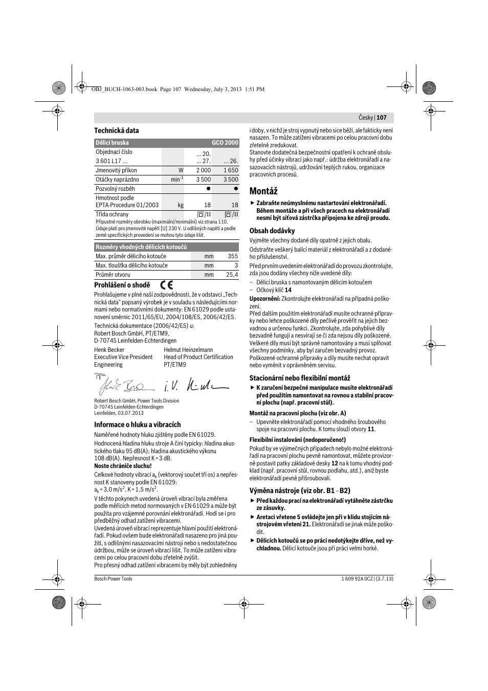 Montáž | Bosch GCO 2000 Professional User Manual | Page 107 / 223