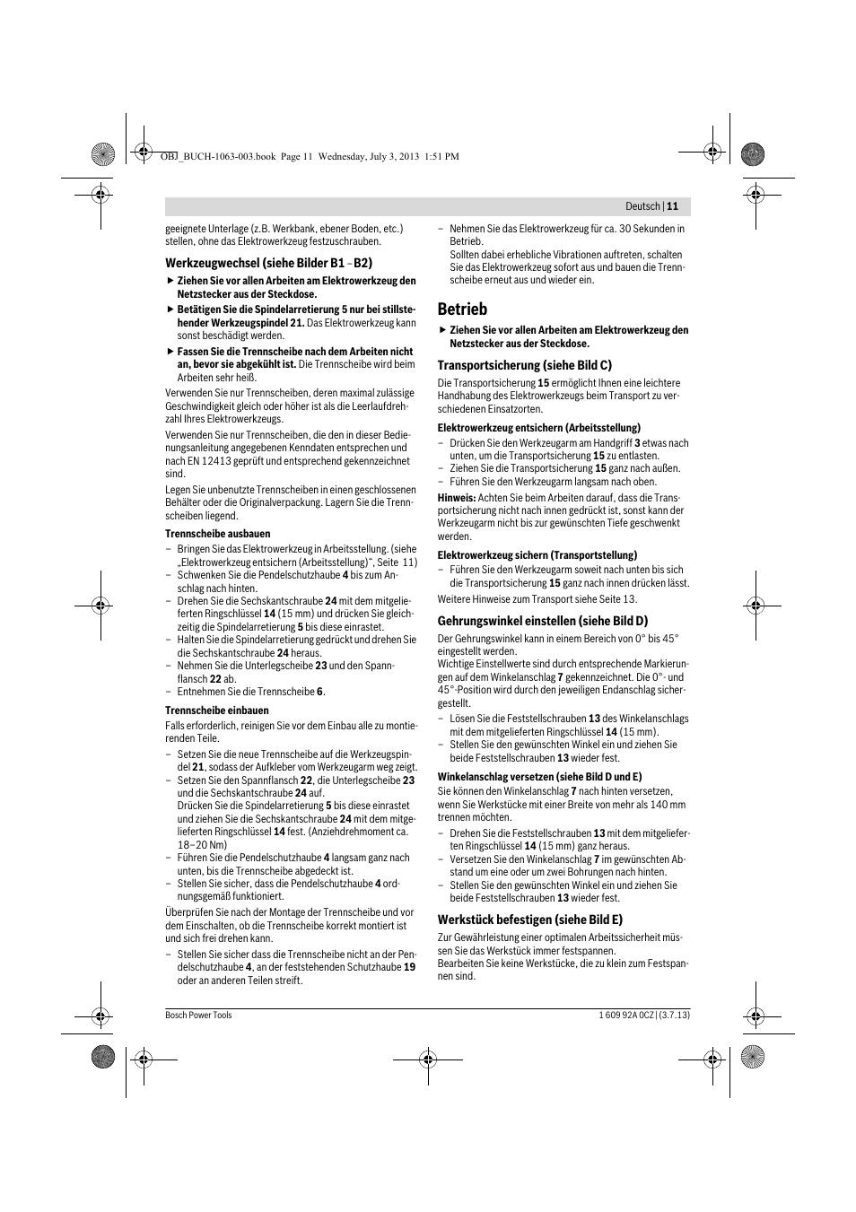 Betrieb | Bosch GCO 2000 Professional User Manual | Page 11 / 223