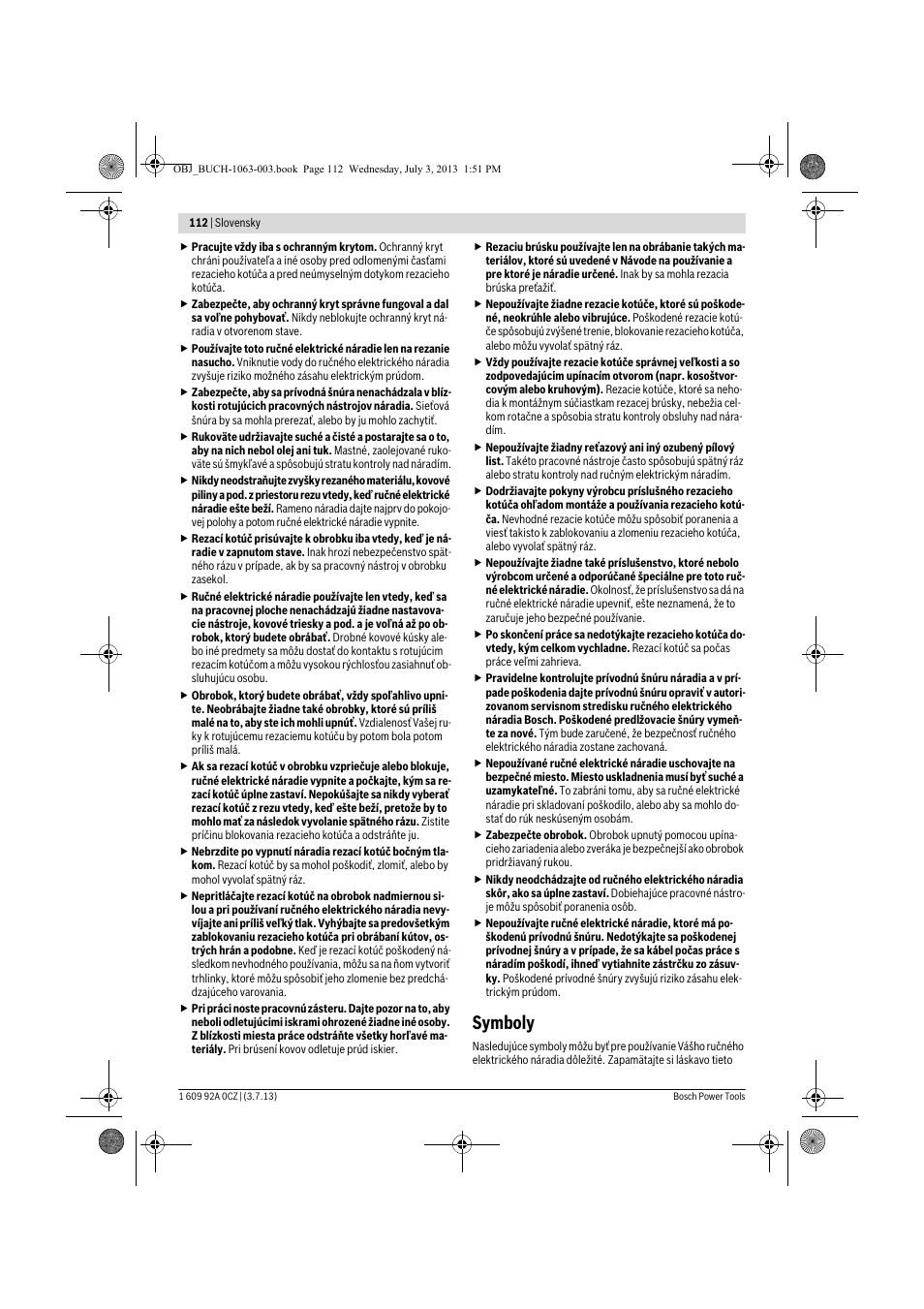 Symboly | Bosch GCO 2000 Professional User Manual | Page 112 / 223