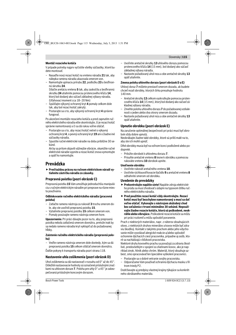 Prevádzka | Bosch GCO 2000 Professional User Manual | Page 115 / 223