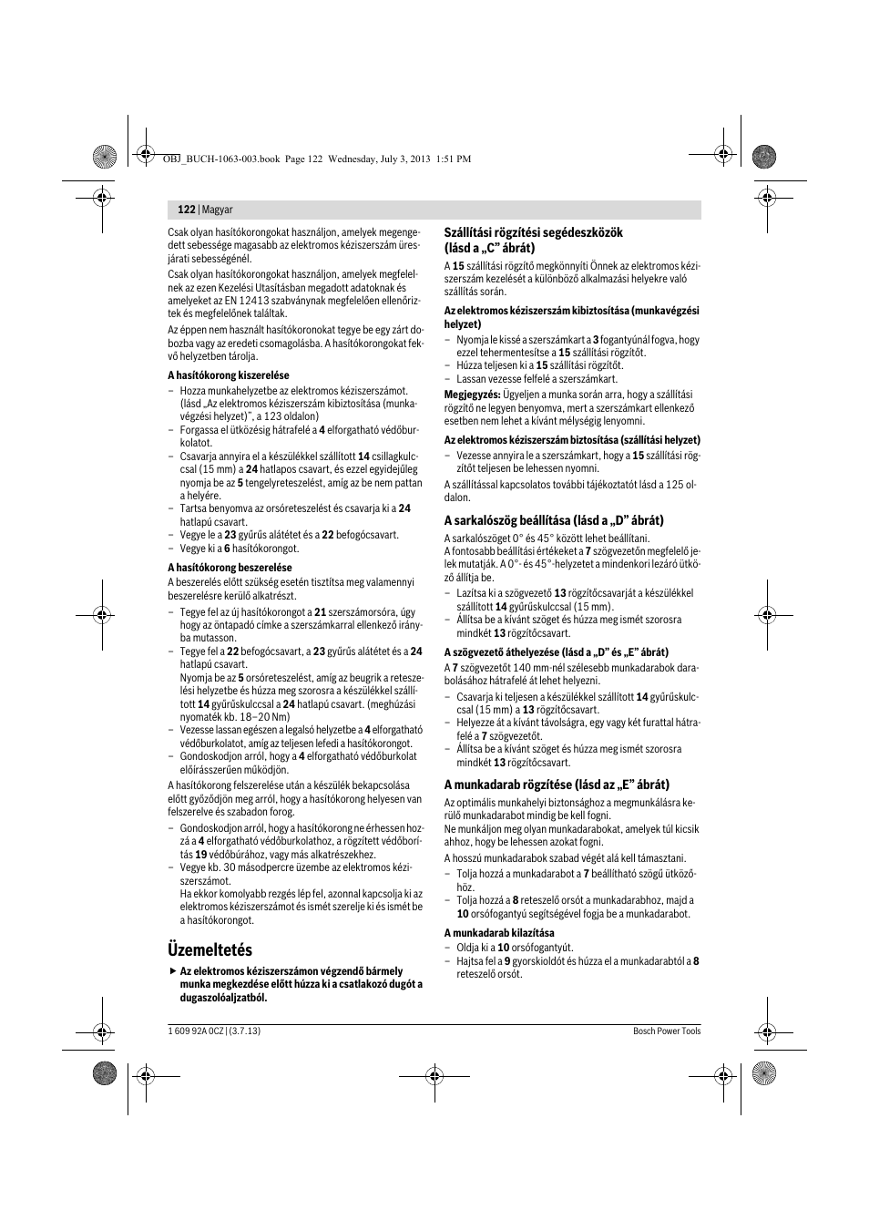 Üzemeltetés | Bosch GCO 2000 Professional User Manual | Page 122 / 223