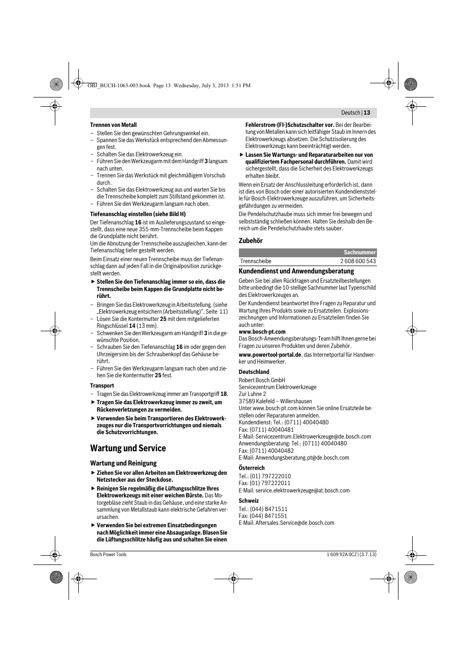 Wartung und service | Bosch GCO 2000 Professional User Manual | Page 13 / 223