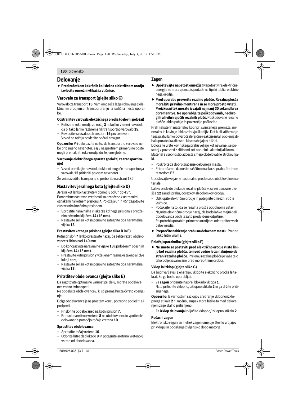 Delovanje | Bosch GCO 2000 Professional User Manual | Page 180 / 223