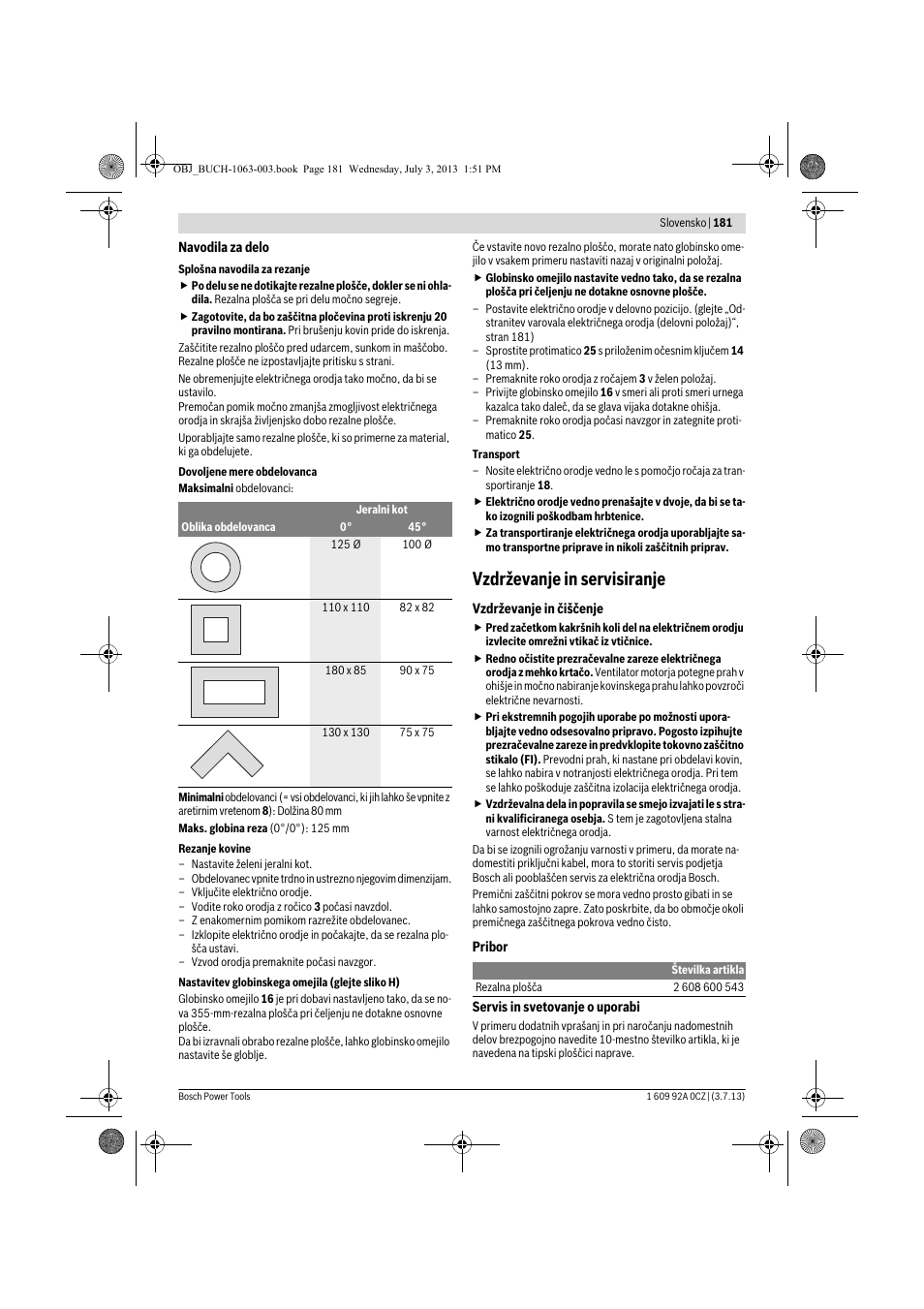 Vzdrževanje in servisiranje | Bosch GCO 2000 Professional User Manual | Page 181 / 223