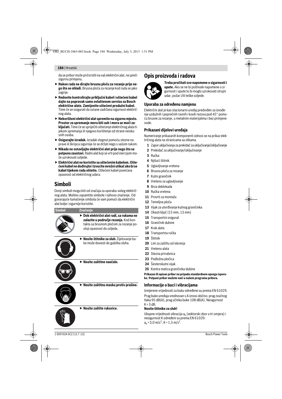 Simboli, Opis proizvoda i radova | Bosch GCO 2000 Professional User Manual | Page 184 / 223