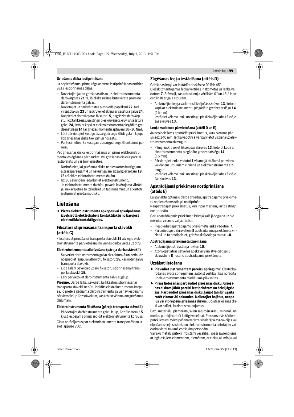 Lietošana | Bosch GCO 2000 Professional User Manual | Page 199 / 223