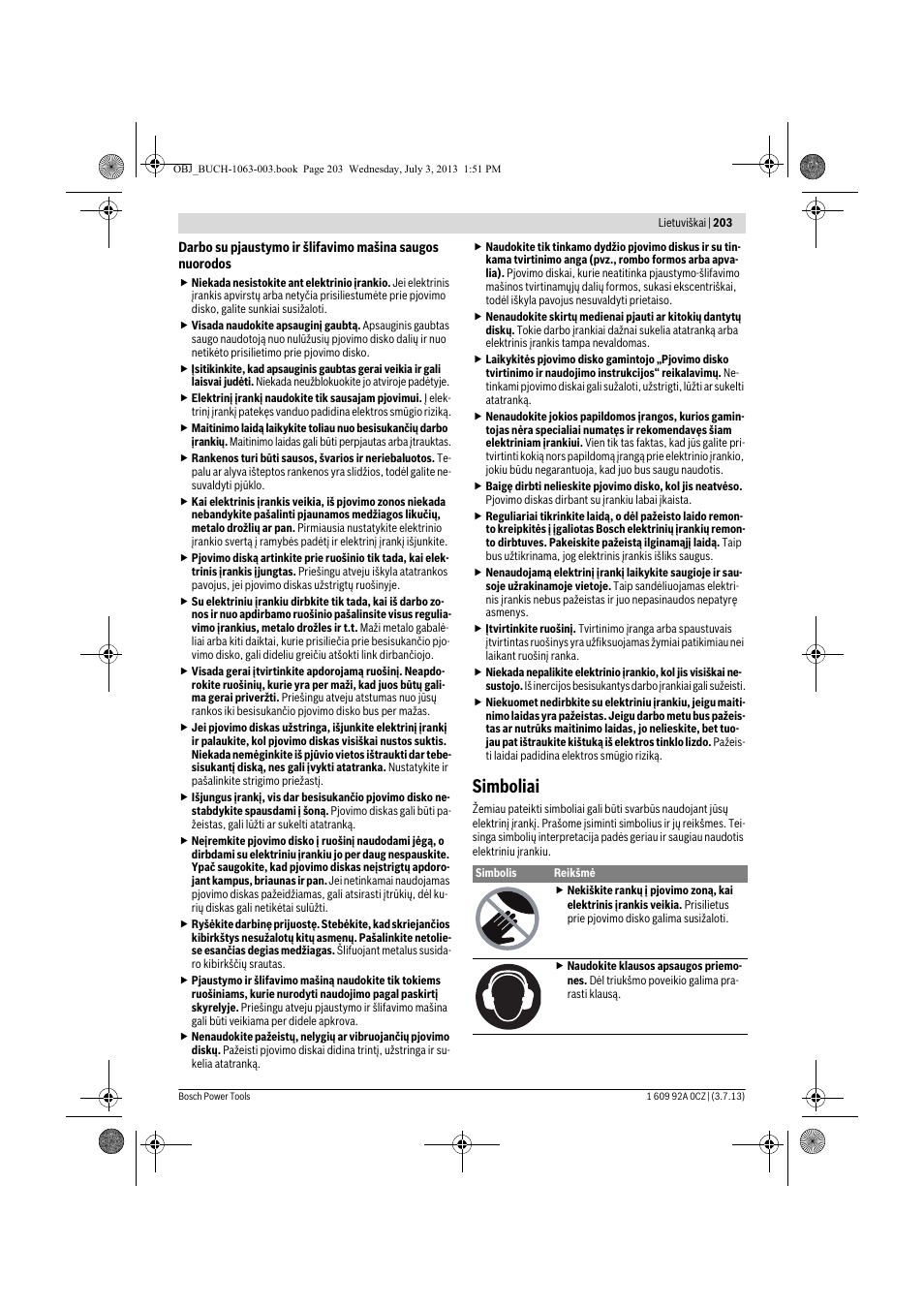 Simboliai | Bosch GCO 2000 Professional User Manual | Page 203 / 223