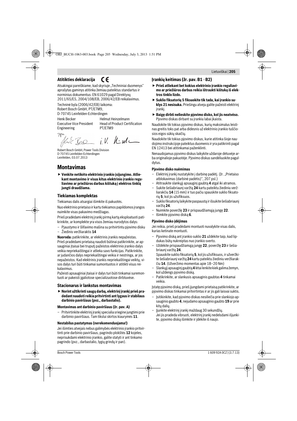 Montavimas | Bosch GCO 2000 Professional User Manual | Page 205 / 223