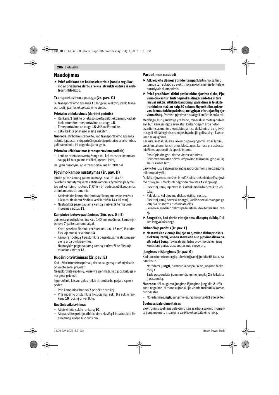 Naudojimas | Bosch GCO 2000 Professional User Manual | Page 206 / 223