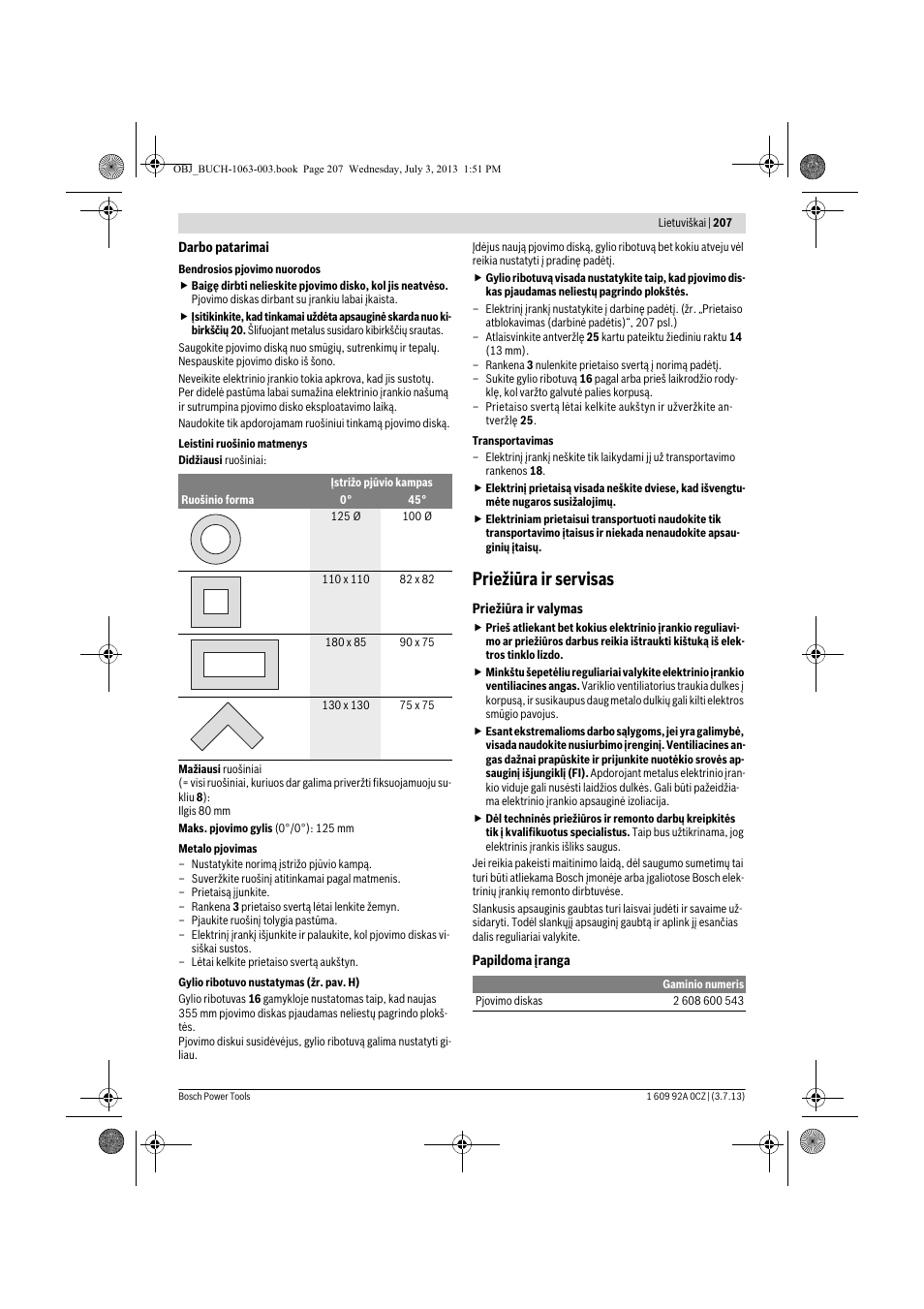 Priežiūra ir servisas | Bosch GCO 2000 Professional User Manual | Page 207 / 223