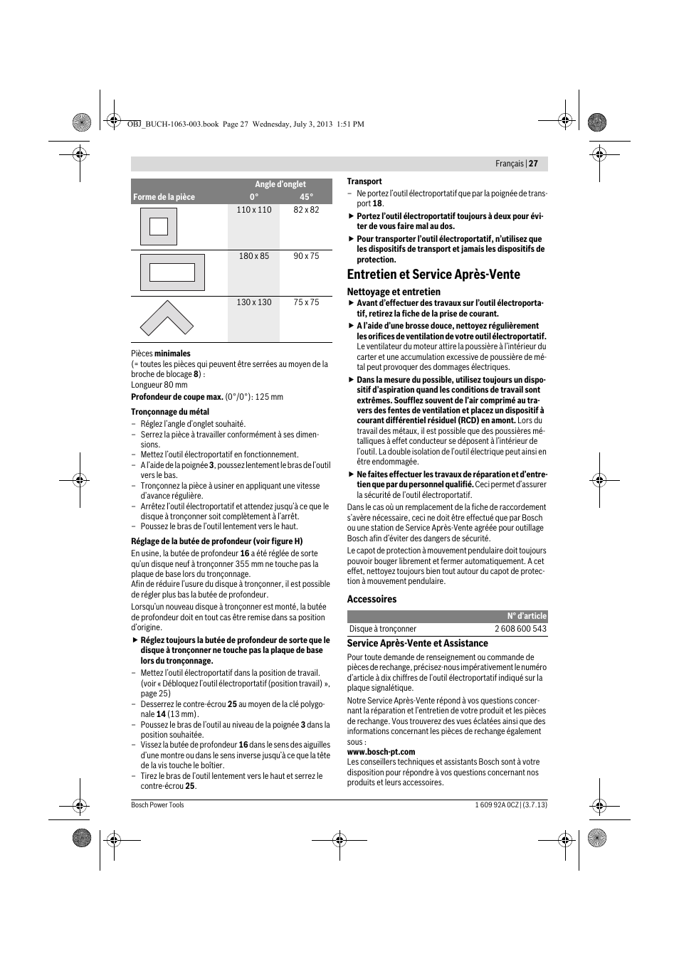 Entretien et service après-vente | Bosch GCO 2000 Professional User Manual | Page 27 / 223