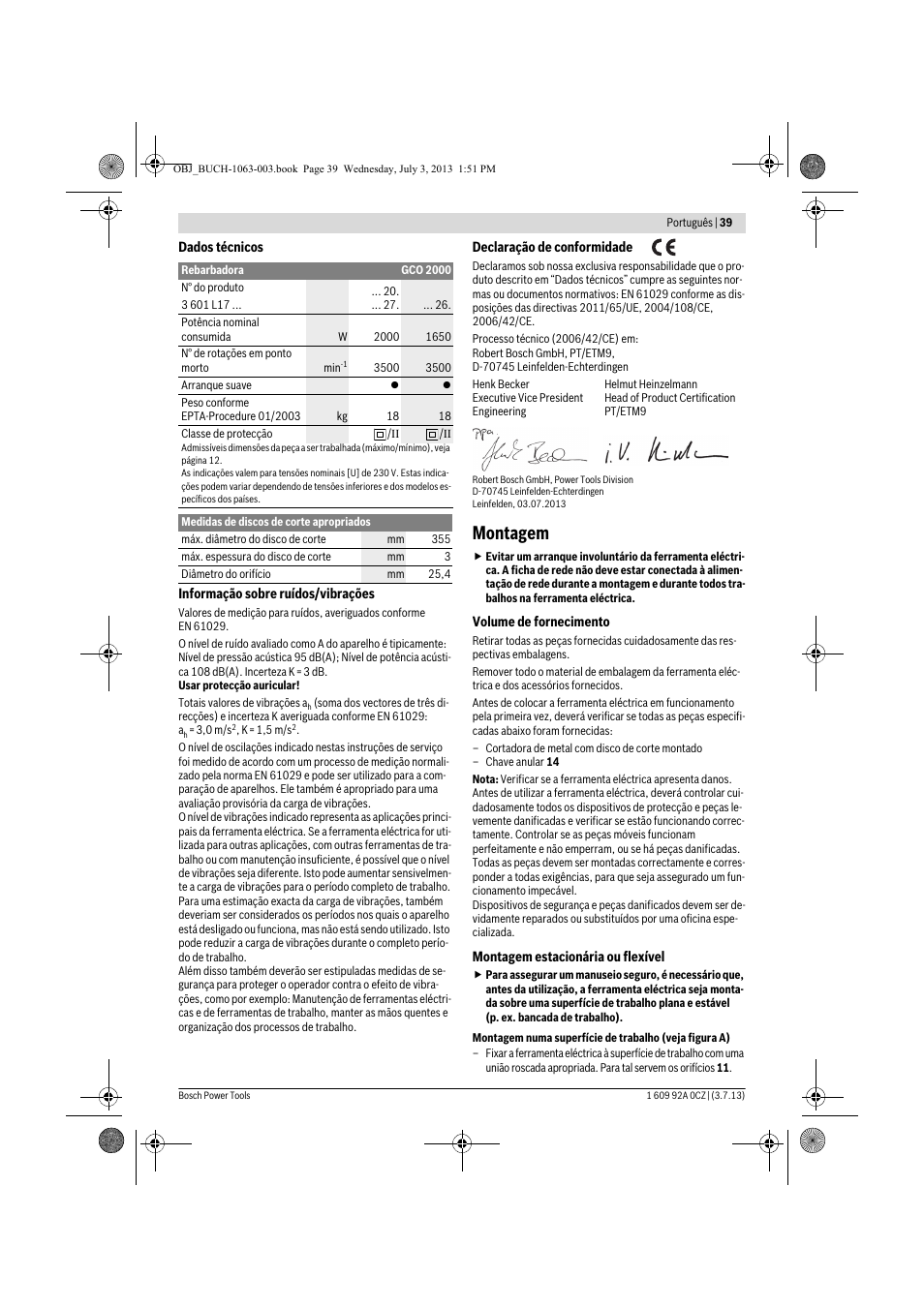 Montagem | Bosch GCO 2000 Professional User Manual | Page 39 / 223