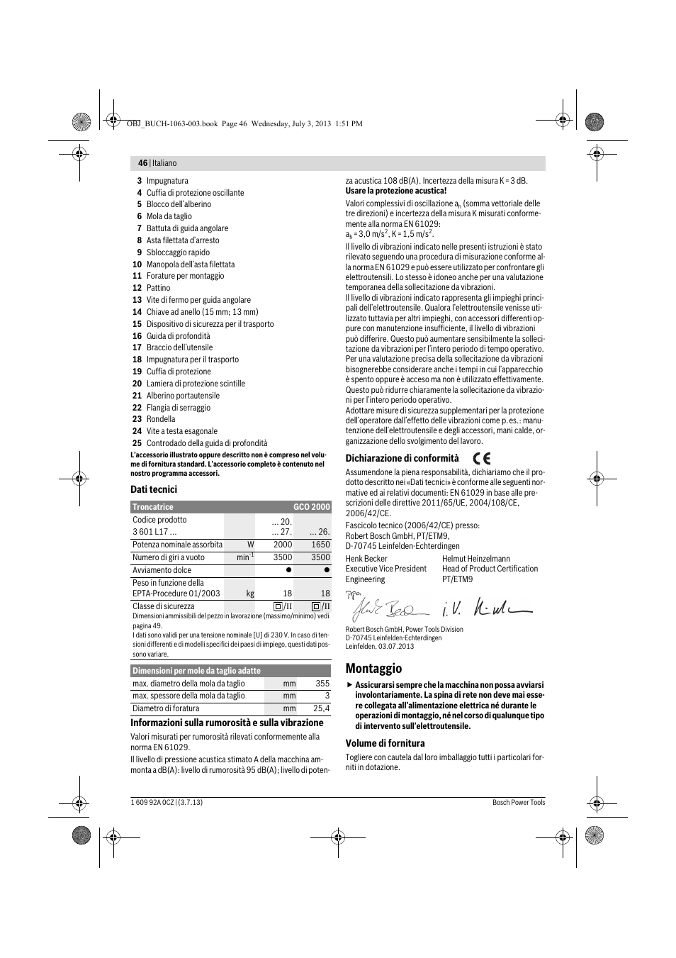 Montaggio | Bosch GCO 2000 Professional User Manual | Page 46 / 223