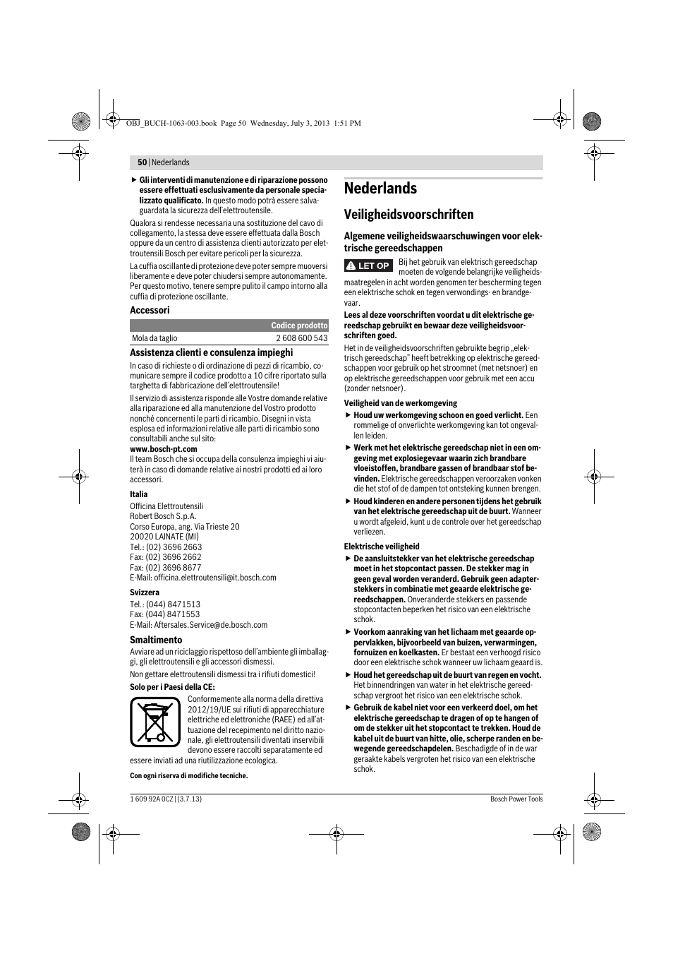 Nederlands, Veiligheidsvoorschriften | Bosch GCO 2000 Professional User Manual | Page 50 / 223