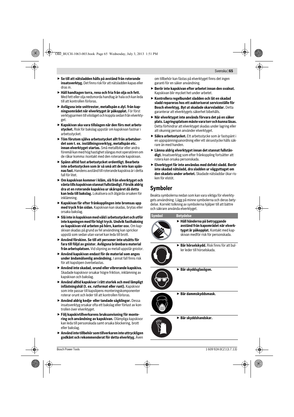 Symboler | Bosch GCO 2000 Professional User Manual | Page 65 / 223