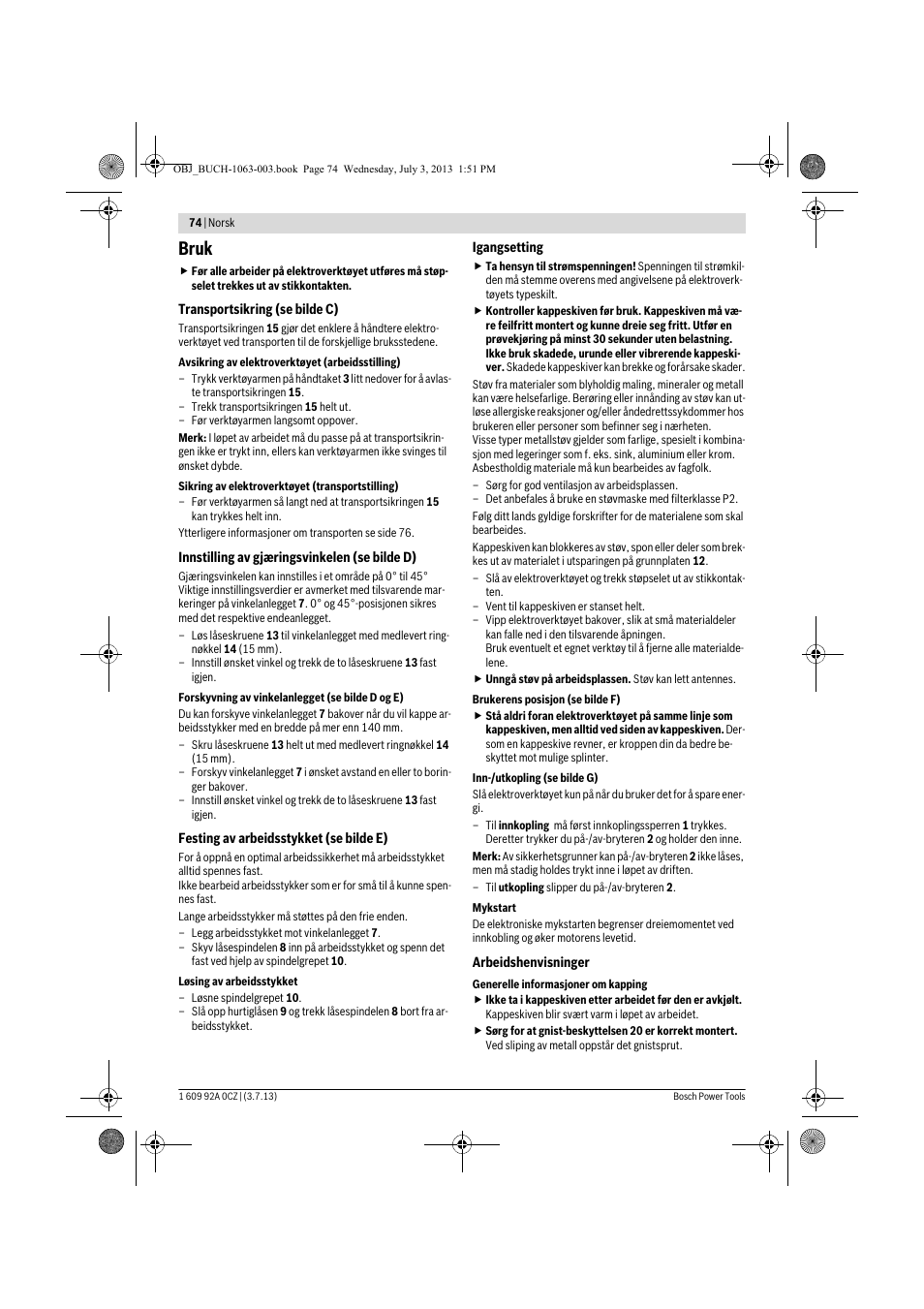 Bruk | Bosch GCO 2000 Professional User Manual | Page 74 / 223