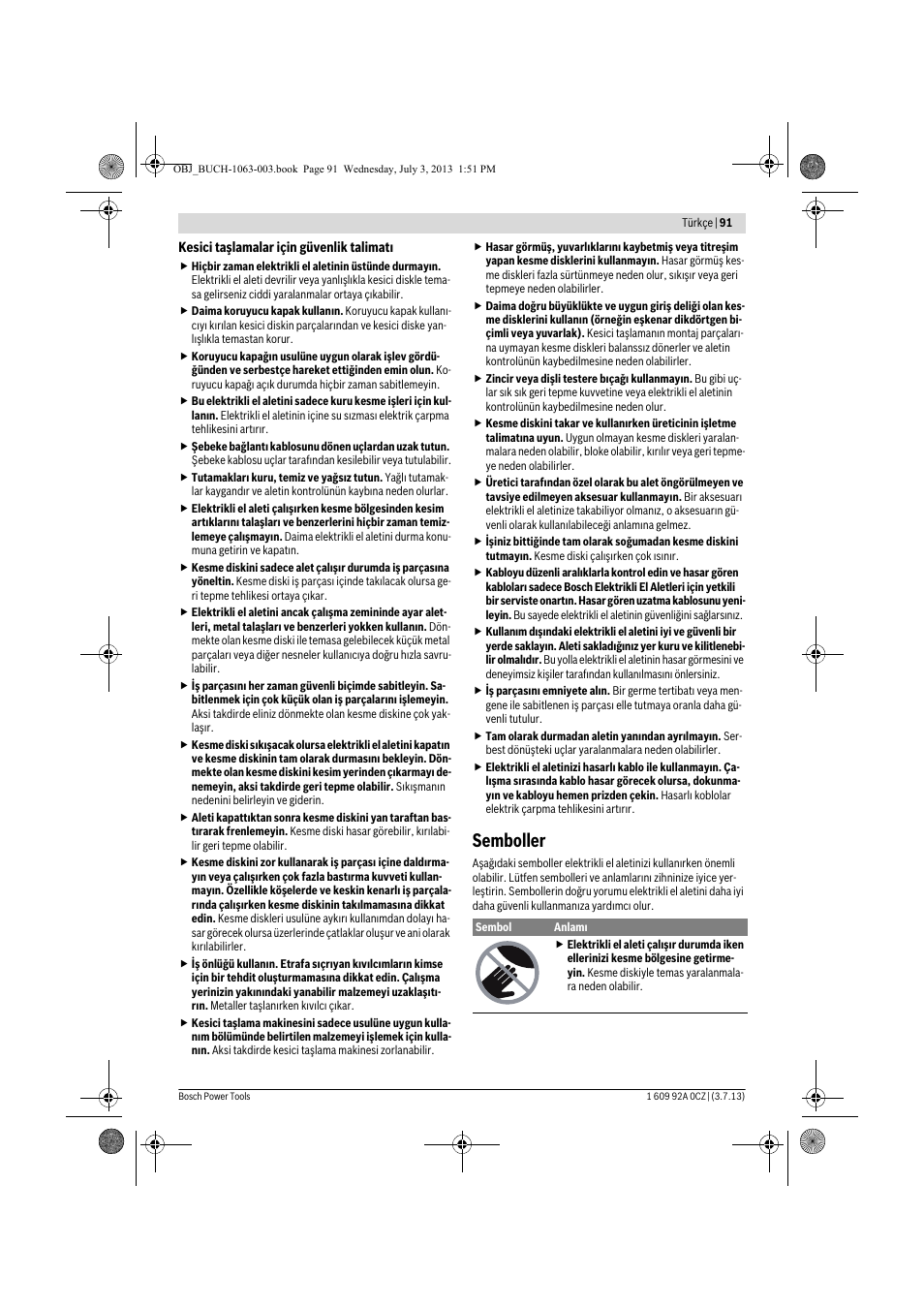 Semboller | Bosch GCO 2000 Professional User Manual | Page 91 / 223