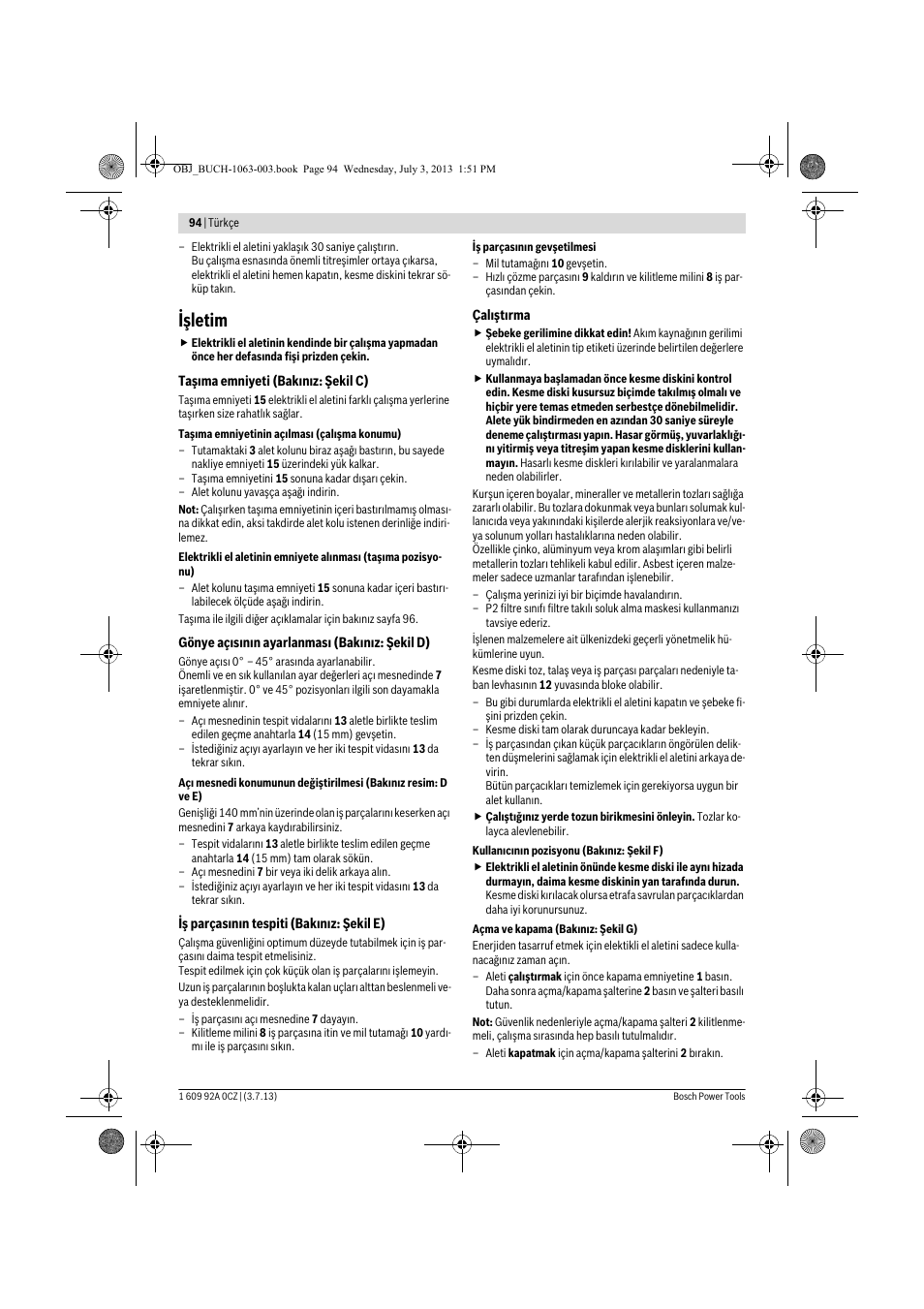 Işletim | Bosch GCO 2000 Professional User Manual | Page 94 / 223