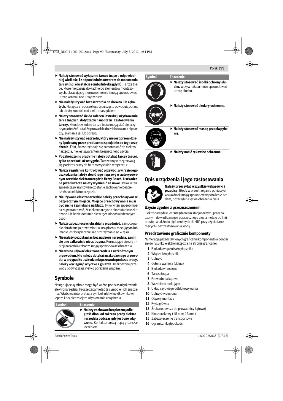 Symbole, Opis urządzenia i jego zastosowania | Bosch GCO 2000 Professional User Manual | Page 99 / 223