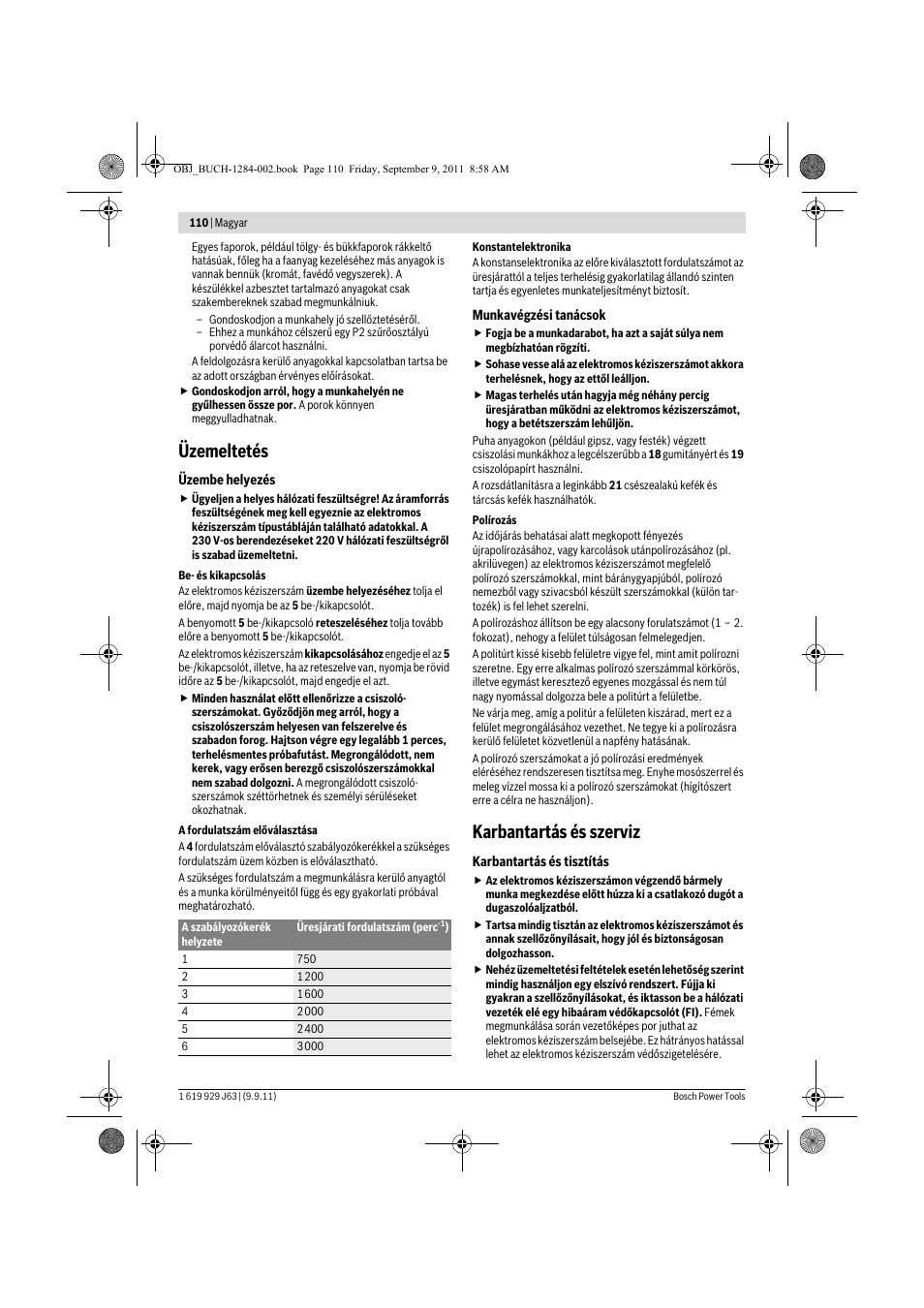 Üzemeltetés, Karbantartás és szerviz | Bosch GPO 14 CE Professional User Manual | Page 109 / 186