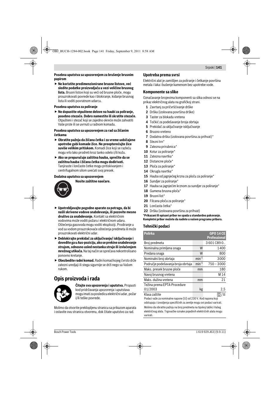 Opis proizvoda i rada | Bosch GPO 14 CE Professional User Manual | Page 140 / 186