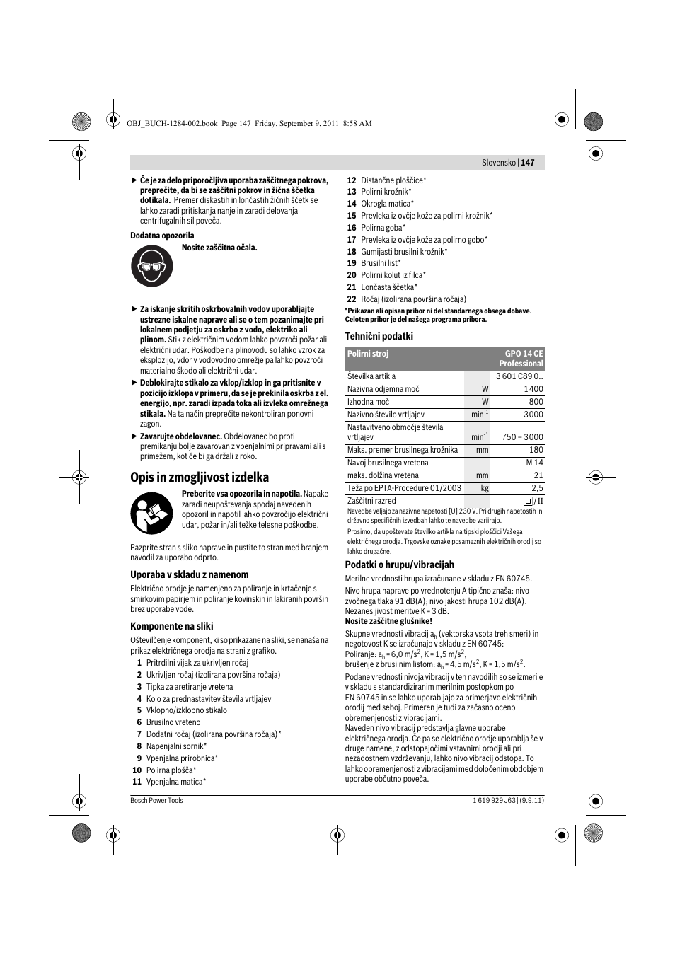 Opis in zmogljivost izdelka | Bosch GPO 14 CE Professional User Manual | Page 146 / 186