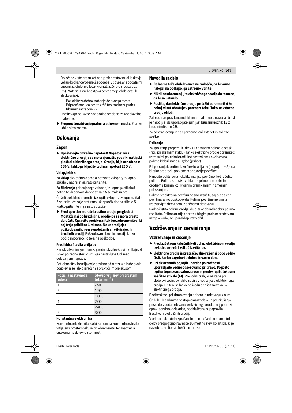 Delovanje, Vzdrževanje in servisiranje | Bosch GPO 14 CE Professional User Manual | Page 148 / 186