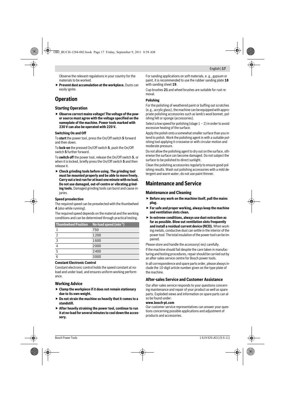 Operation, Maintenance and service | Bosch GPO 14 CE Professional User Manual | Page 16 / 186