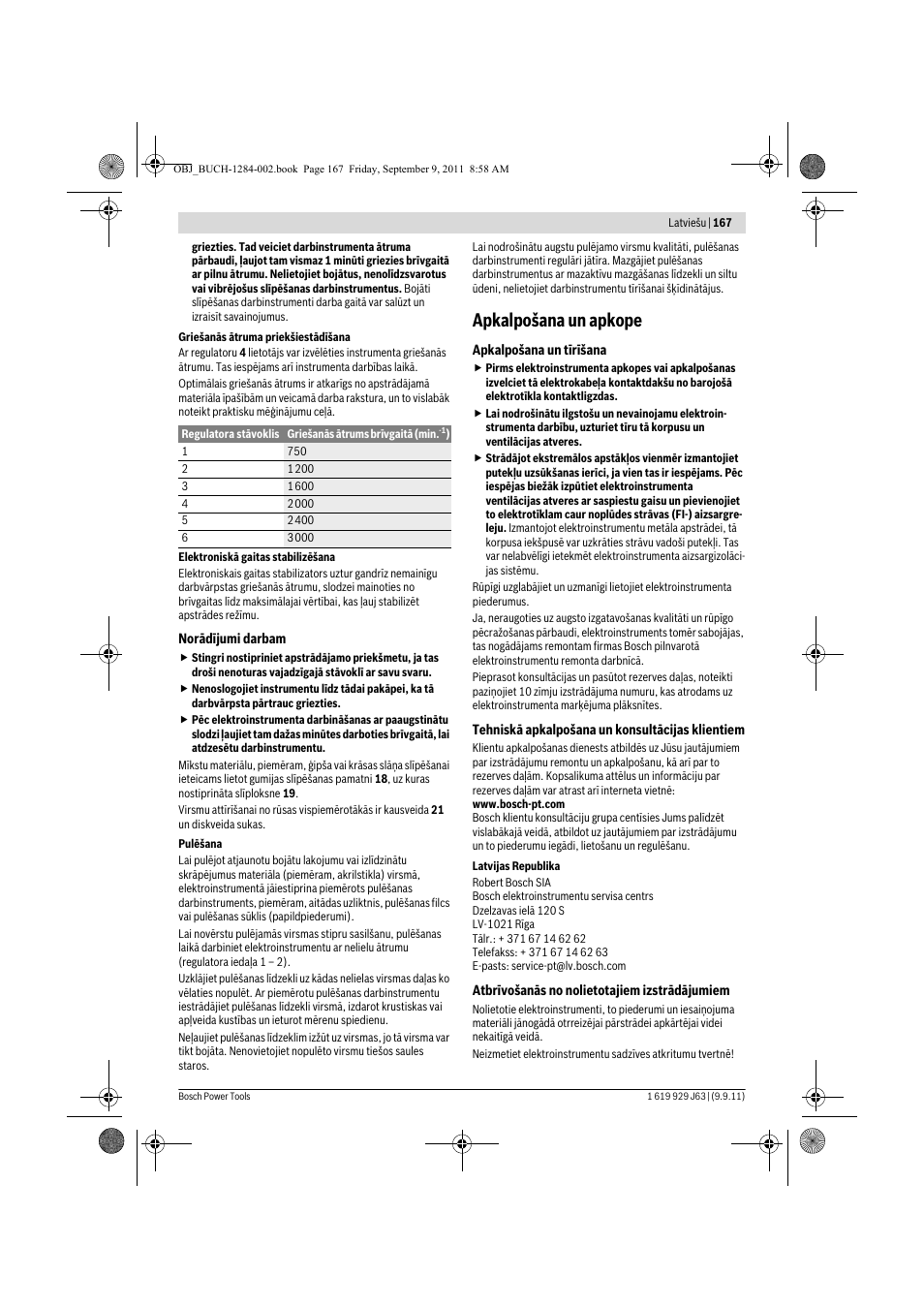 Apkalpošana un apkope | Bosch GPO 14 CE Professional User Manual | Page 166 / 186