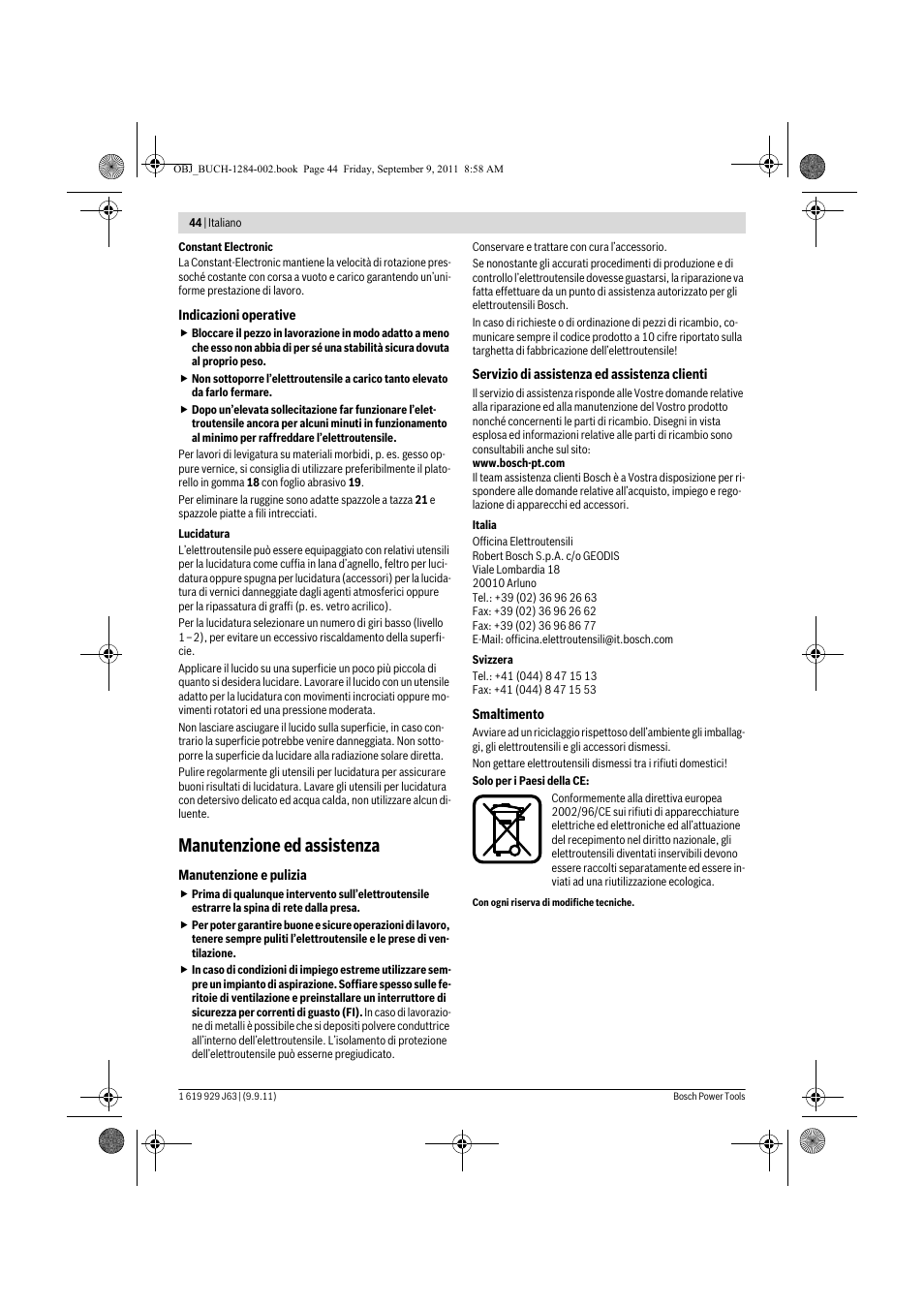 Manutenzione ed assistenza | Bosch GPO 14 CE Professional User Manual | Page 43 / 186