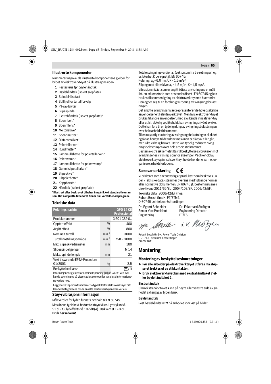 Montering | Bosch GPO 14 CE Professional User Manual | Page 64 / 186