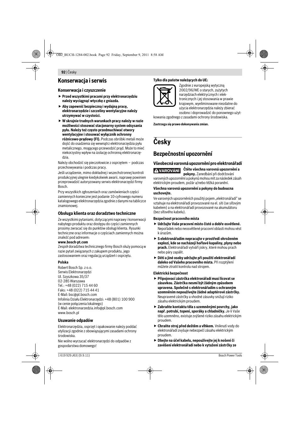 Česky, Konserwacja i serwis, Bezpečnostní upozornění | Bosch GPO 14 CE Professional User Manual | Page 91 / 186