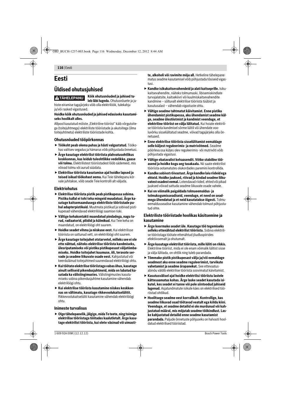 Eesti, Üldised ohutusjuhised | Bosch GSR 14,4 VE-2-LI Professional User Manual | Page 116 / 146