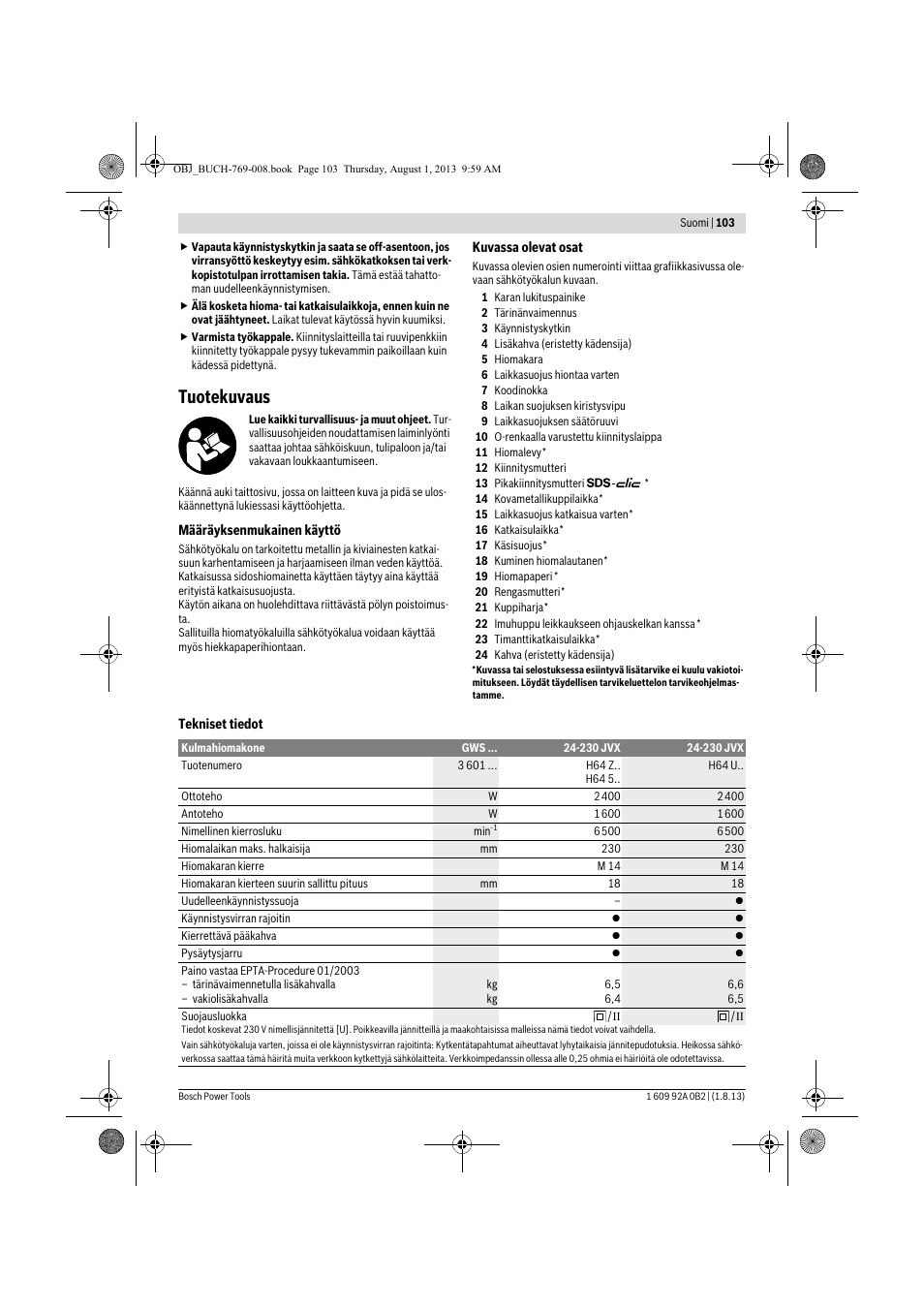 Tuotekuvaus | Bosch GWS 24-230 JVX Professional User Manual | Page 102 / 299