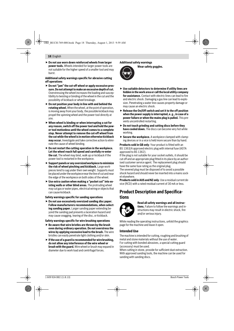 Product description and specifica- tions | Bosch GWS 24-230 JVX Professional User Manual | Page 17 / 299