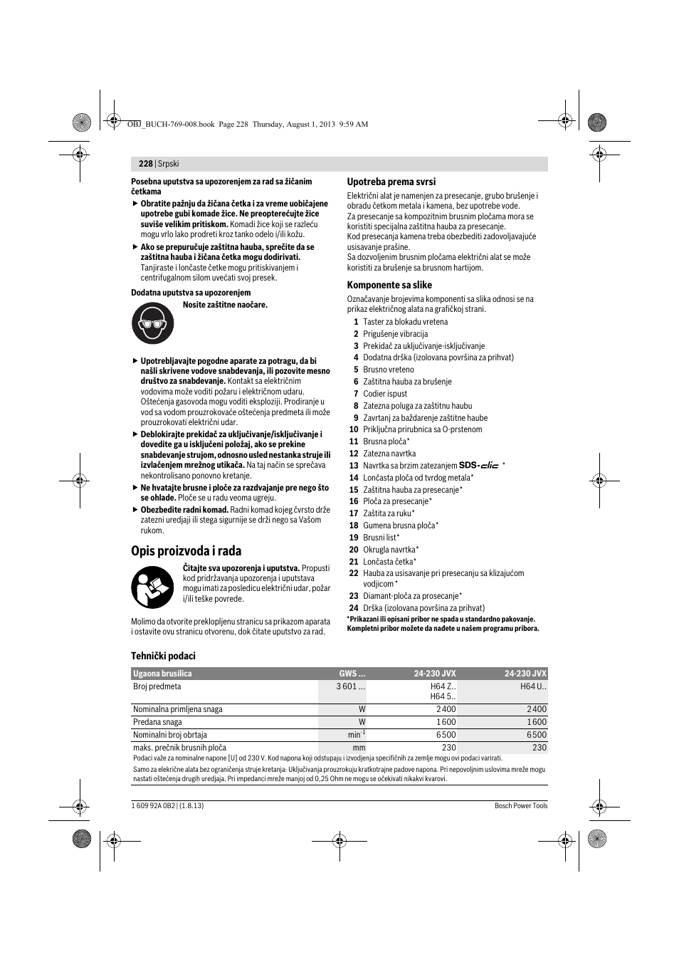 Opis proizvoda i rada | Bosch GWS 24-230 JVX Professional User Manual | Page 227 / 299