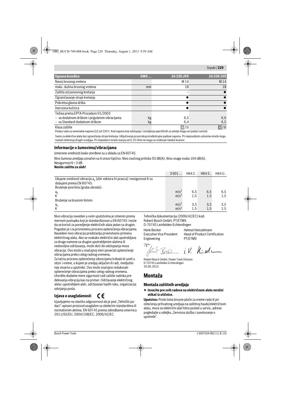 Montaža | Bosch GWS 24-230 JVX Professional User Manual | Page 228 / 299