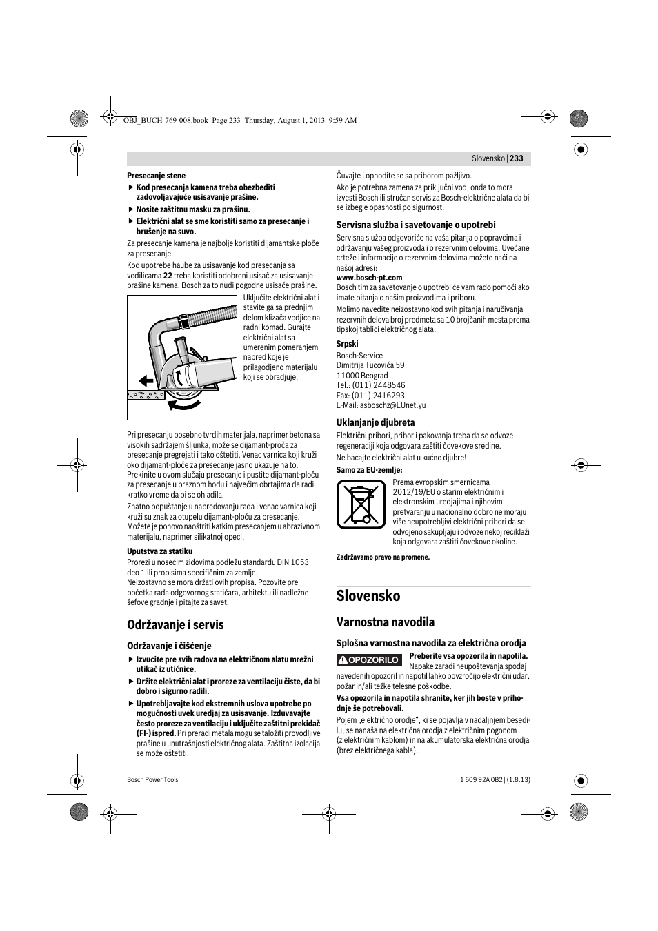 Slovensko, Održavanje i servis, Varnostna navodila | Bosch GWS 24-230 JVX Professional User Manual | Page 232 / 299