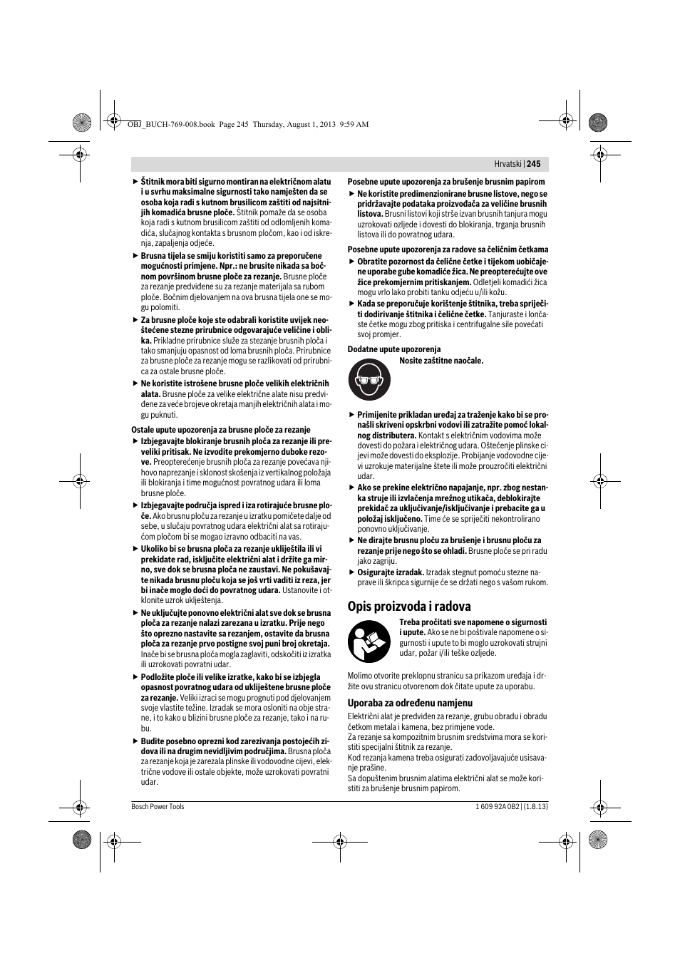 Opis proizvoda i radova | Bosch GWS 24-230 JVX Professional User Manual | Page 244 / 299