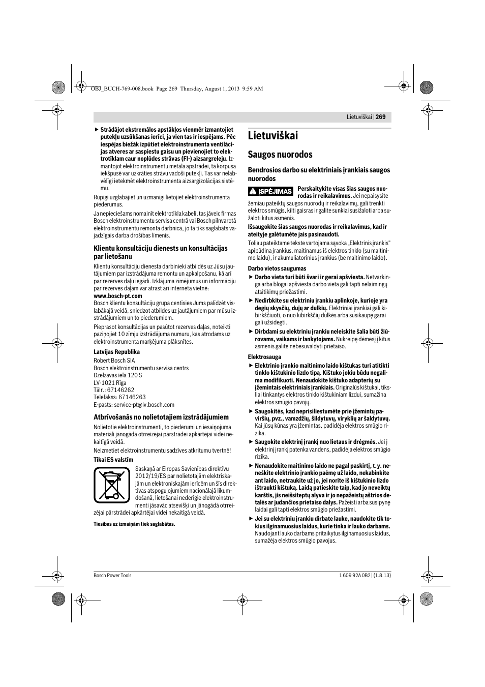 Lietuviškai, Saugos nuorodos | Bosch GWS 24-230 JVX Professional User Manual | Page 268 / 299