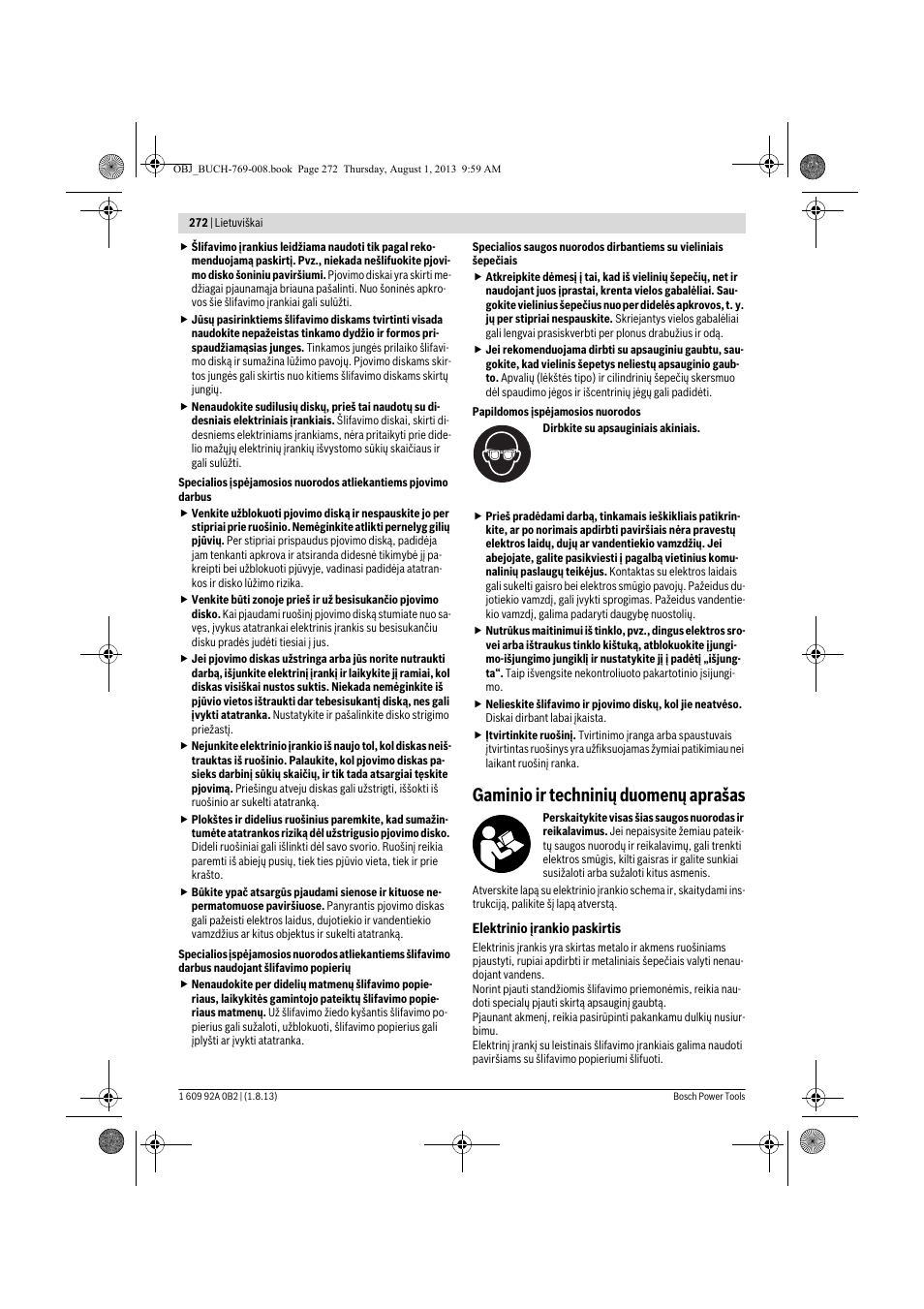 Gaminio ir techninių duomenų aprašas | Bosch GWS 24-230 JVX Professional User Manual | Page 271 / 299