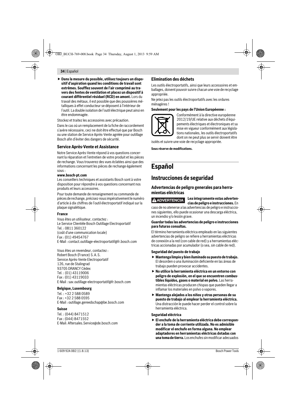 Español, Instrucciones de seguridad | Bosch GWS 24-230 JVX Professional User Manual | Page 33 / 299