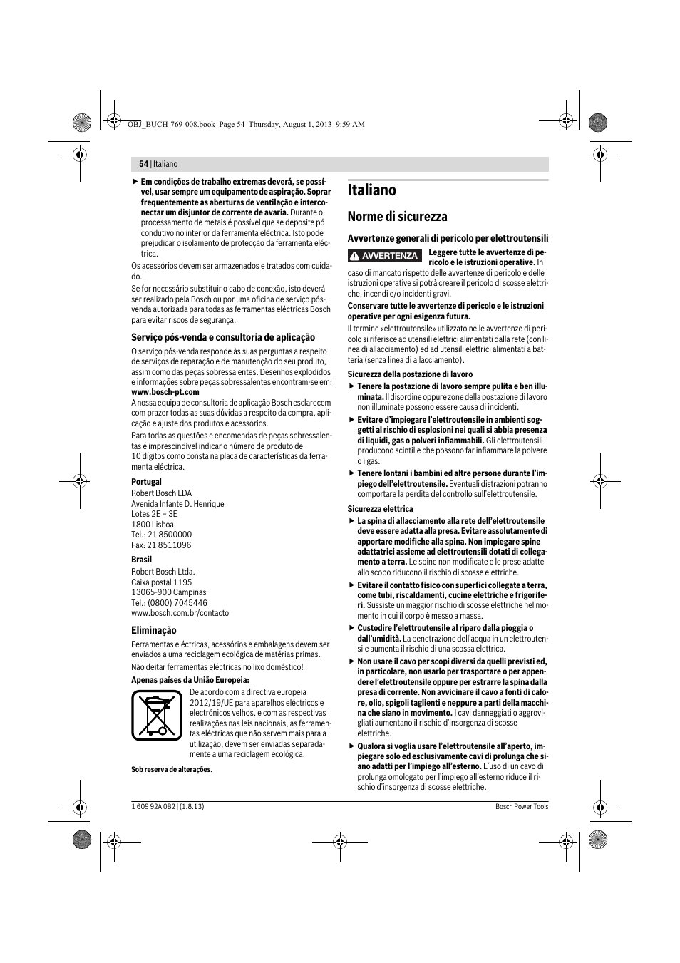 Italiano, Norme di sicurezza | Bosch GWS 24-230 JVX Professional User Manual | Page 53 / 299